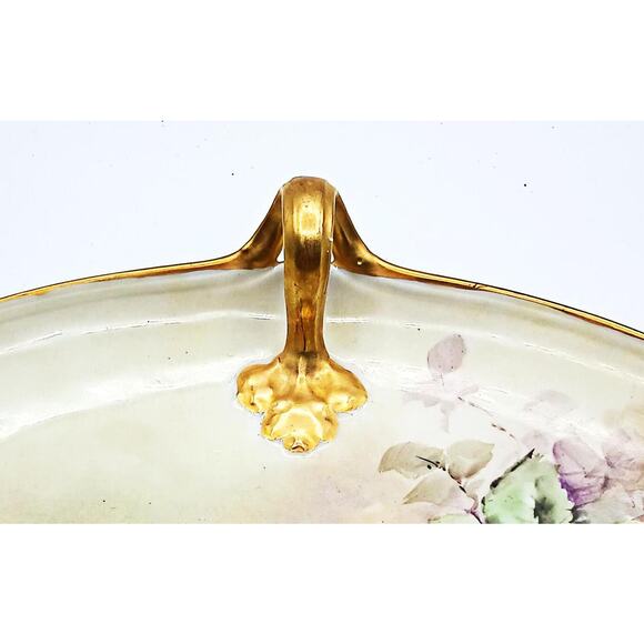 Vintage Hand Painted Limoges Floral Handled Dish - Picture 2 of 5
